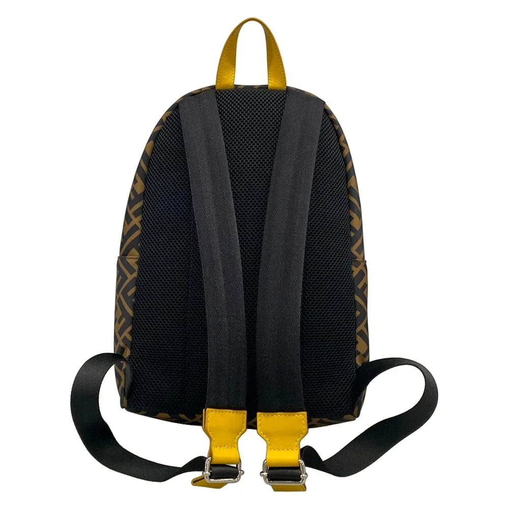 Fendi Zucca Backpack 8BZ040 Brown Black Yellow Nylon Leather